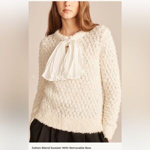 REBECCA TAYLOR Cotton-Blend Sweater With Removable Bow